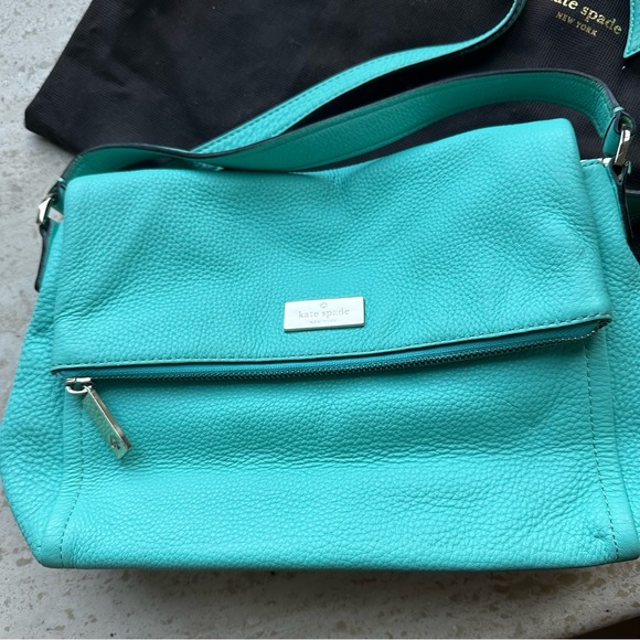 Kate Spade Teal Blue Green Fold Over Messenger Bag Crossbody Handbag w/ Dustbag - Picture 3 of 10